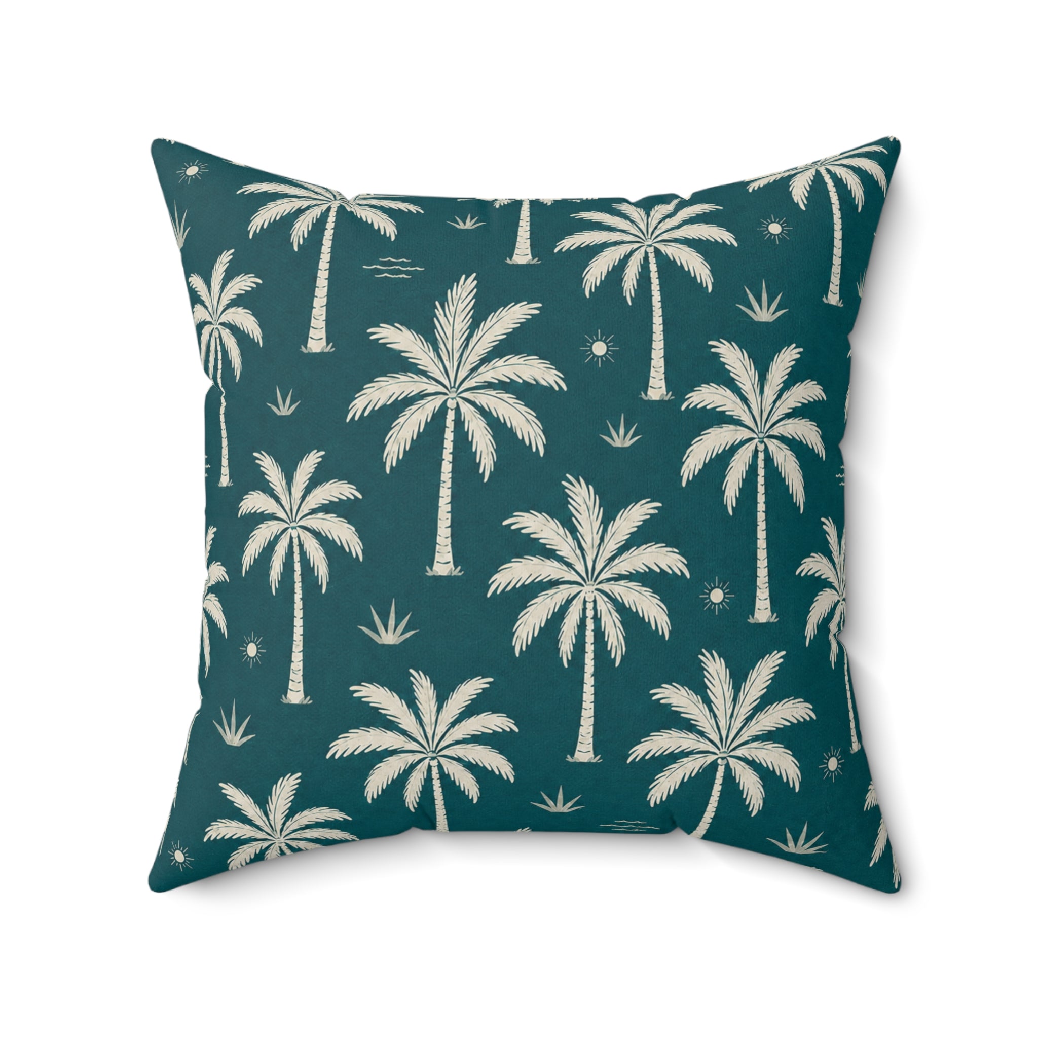 Teal French Riviera Palm Throw Pillow