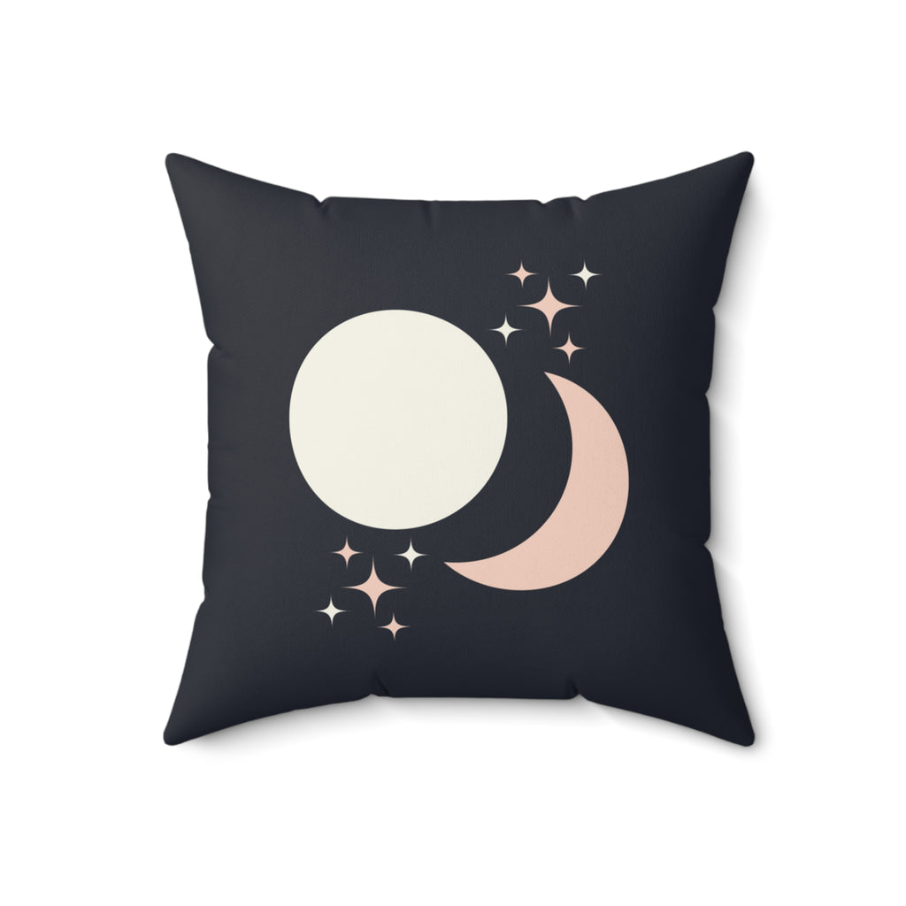 Celestial Boho Sun and Moon Throw Pillow, Dark Grey