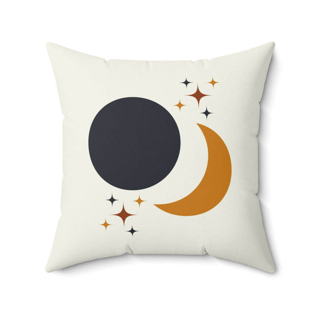 Boho Sun & Moon Celestial Throw Pillow, Gold and Cream