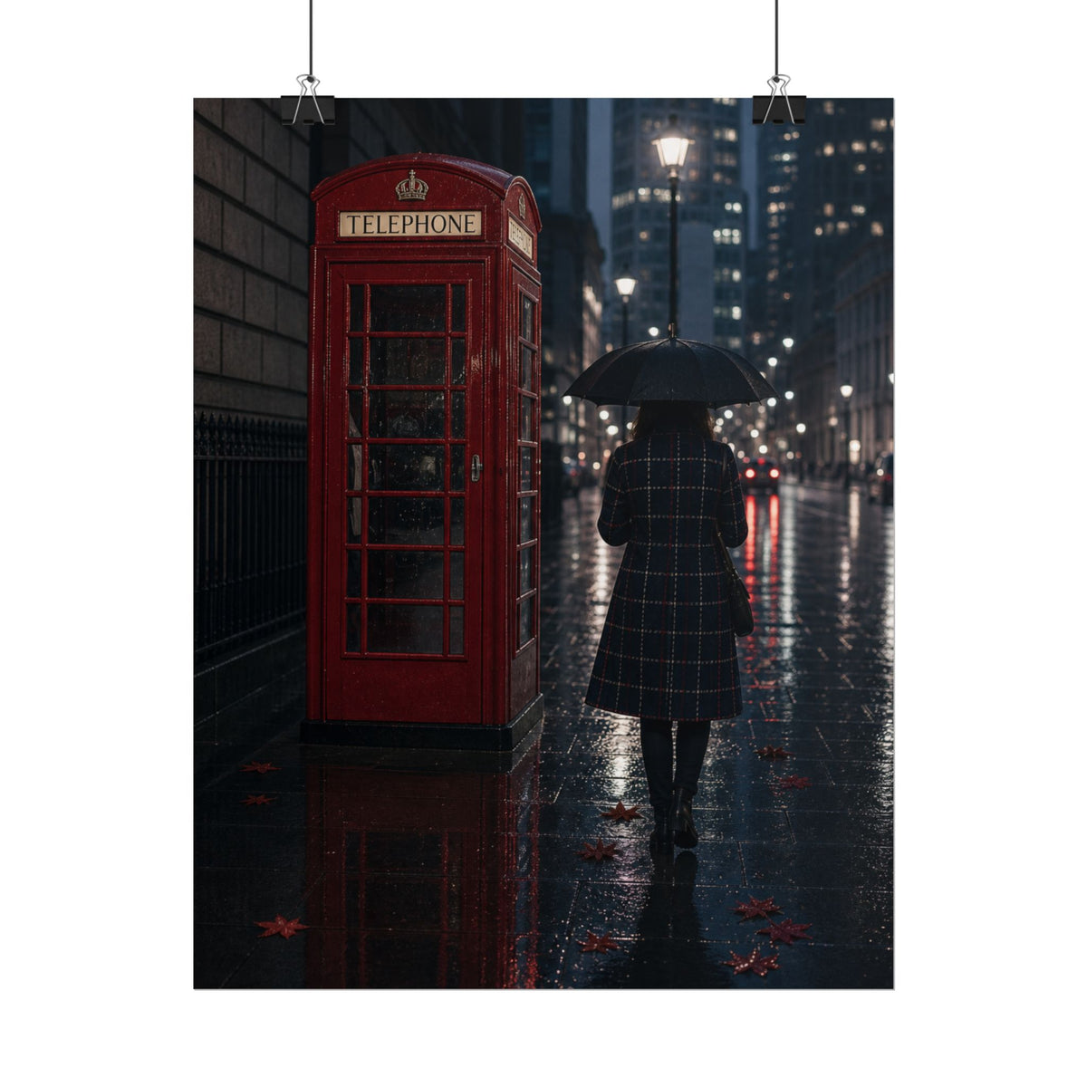 Red Call Box Rain London Art Print