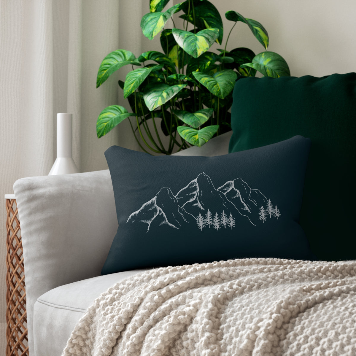Mountain Range Green Lumbar Pillow