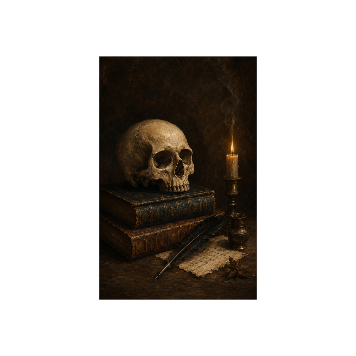 Skull and Books Art Print, The Poet's Study, Dark Academia Library Wall Decor, Gothic Still Life Poster