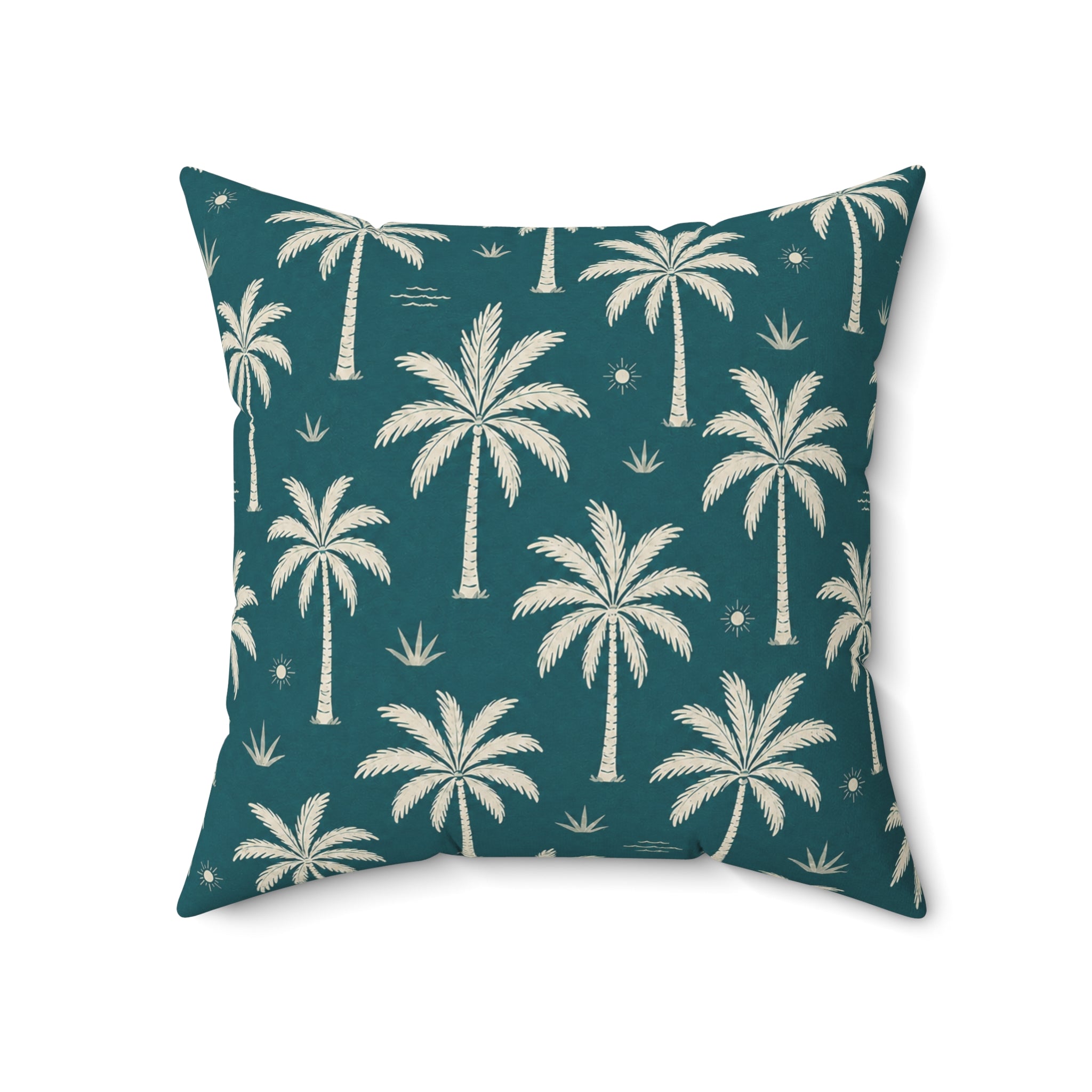 Teal French Riviera Palm Throw Pillow