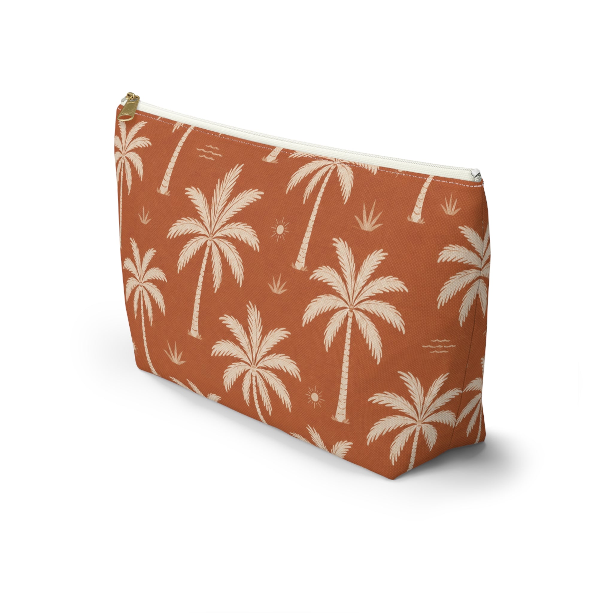 Tropical Palm Terracotta Cosmetic Travel Pouch - French Riviera