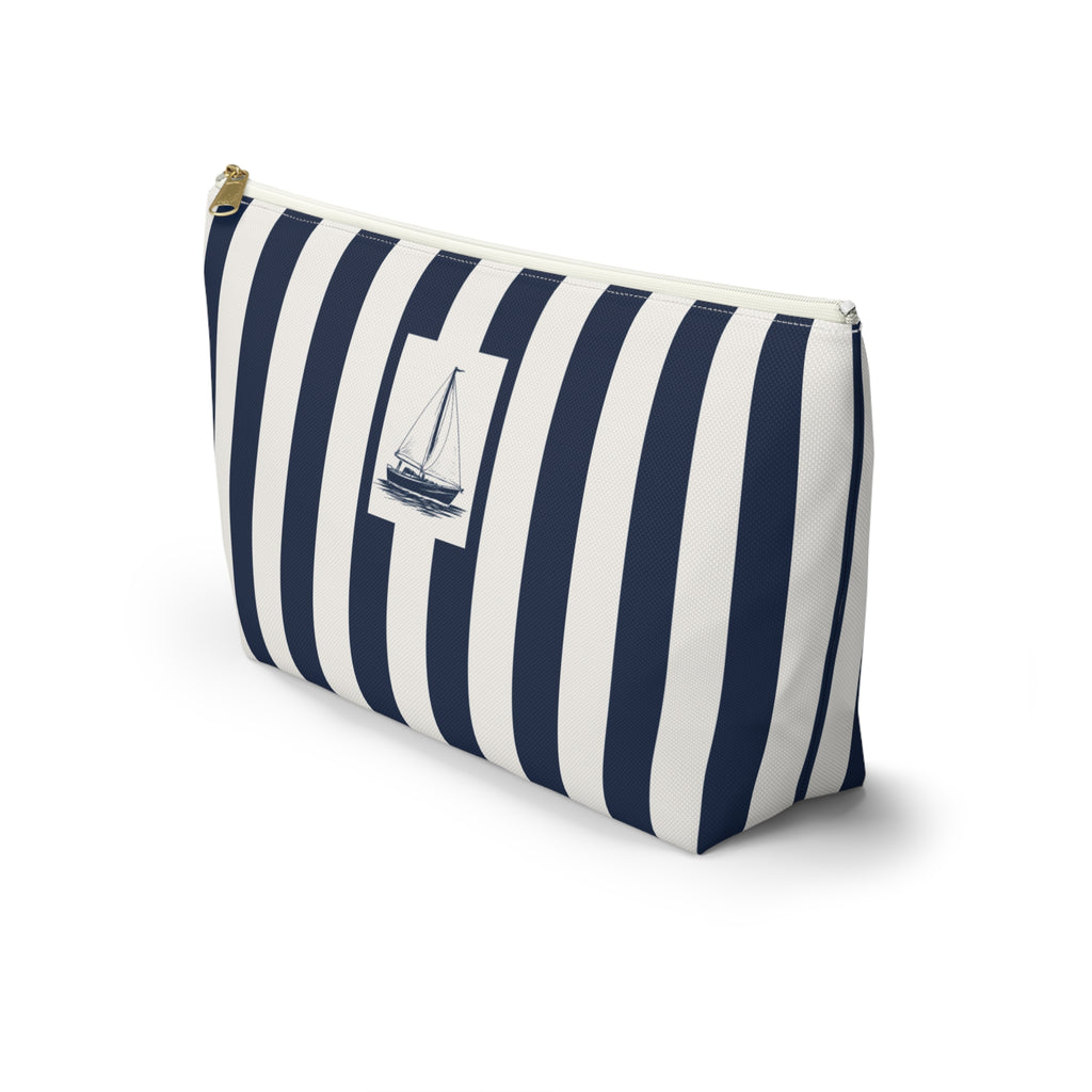 Capri Sailboat Stripe Accessory Pouch, Nautical Italian Travel Gift, Euro Summer Vacation Bag