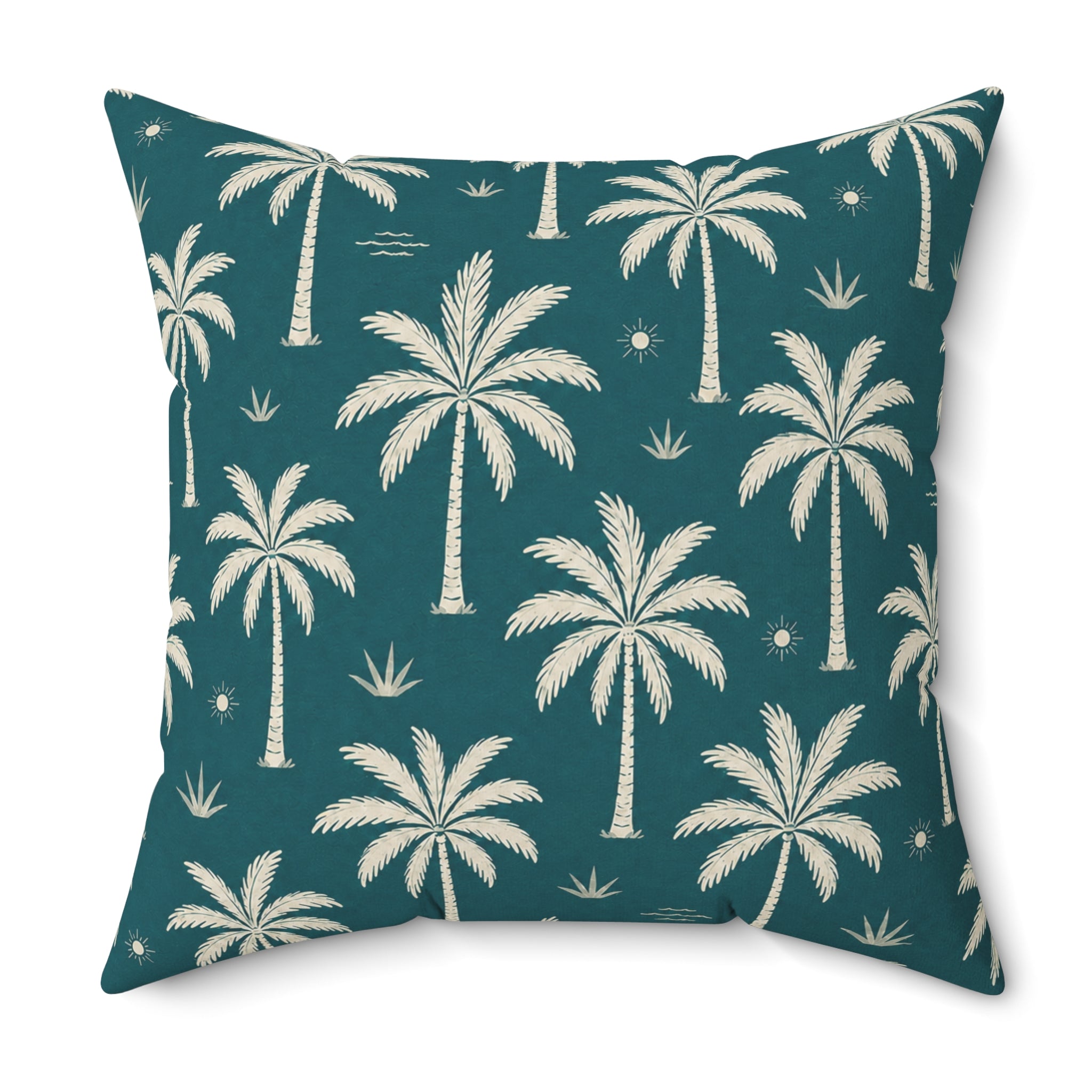 Teal French Riviera Palm Throw Pillow