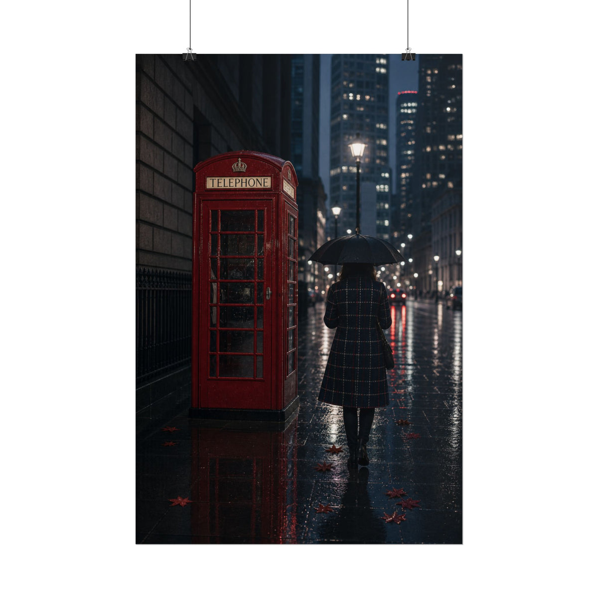 Red Call Box Rain London Art Print
