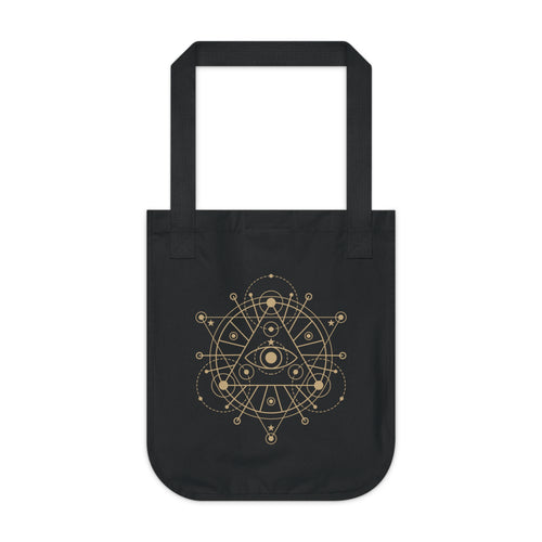 Alchemy Tote Bag in Black or Navy, Gold Celestial Eye and Stars, Witchy Dark Academia Book Bag, Tarot Lover Gift