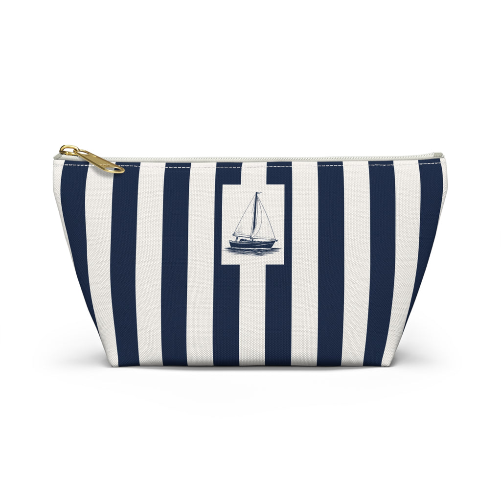 Capri Sailboat Stripe Accessory Pouch, Nautical Italian Travel Gift, Euro Summer Vacation Bag