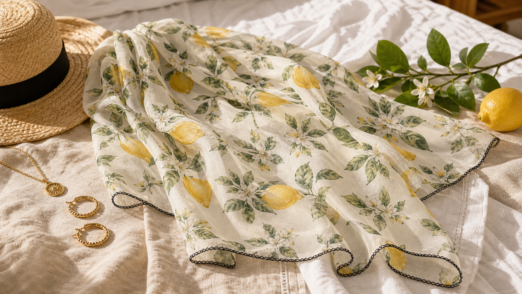 Positano Lemon Featherweight Washable Scarf