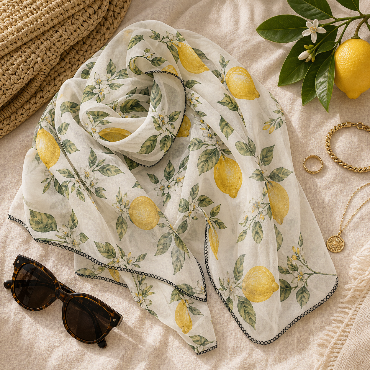 Positano Lemon Featherweight Washable Scarf