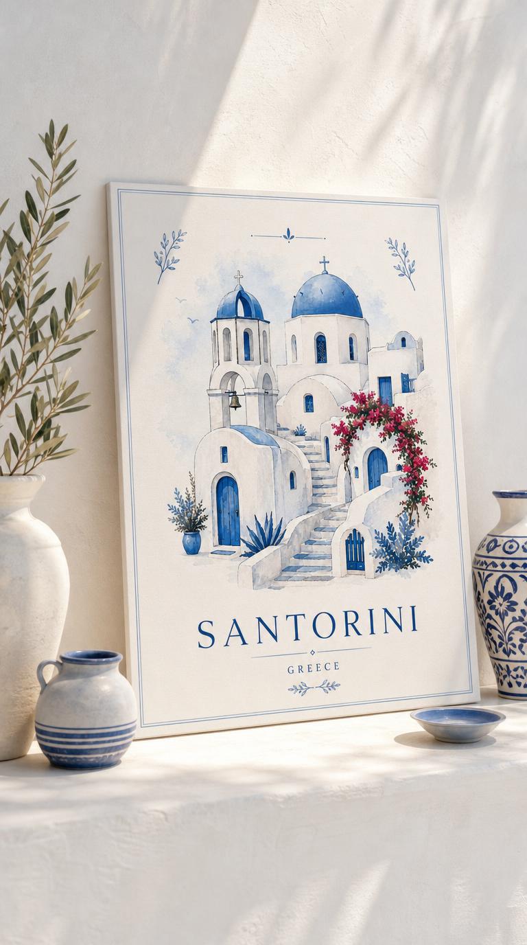 Santorini Travel Poster Print