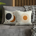 Boho Sun & Moon Celestial Throw Pillow, Gold and Cream