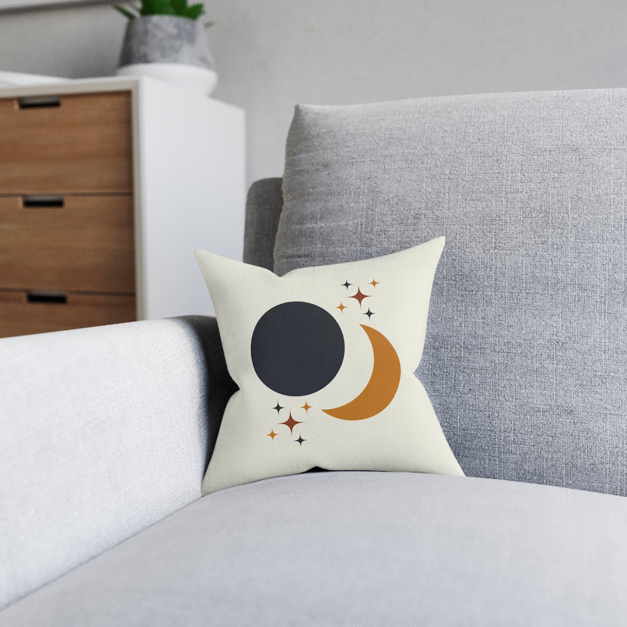 Boho Sun & Moon Celestial Throw Pillow, Gold and Cream