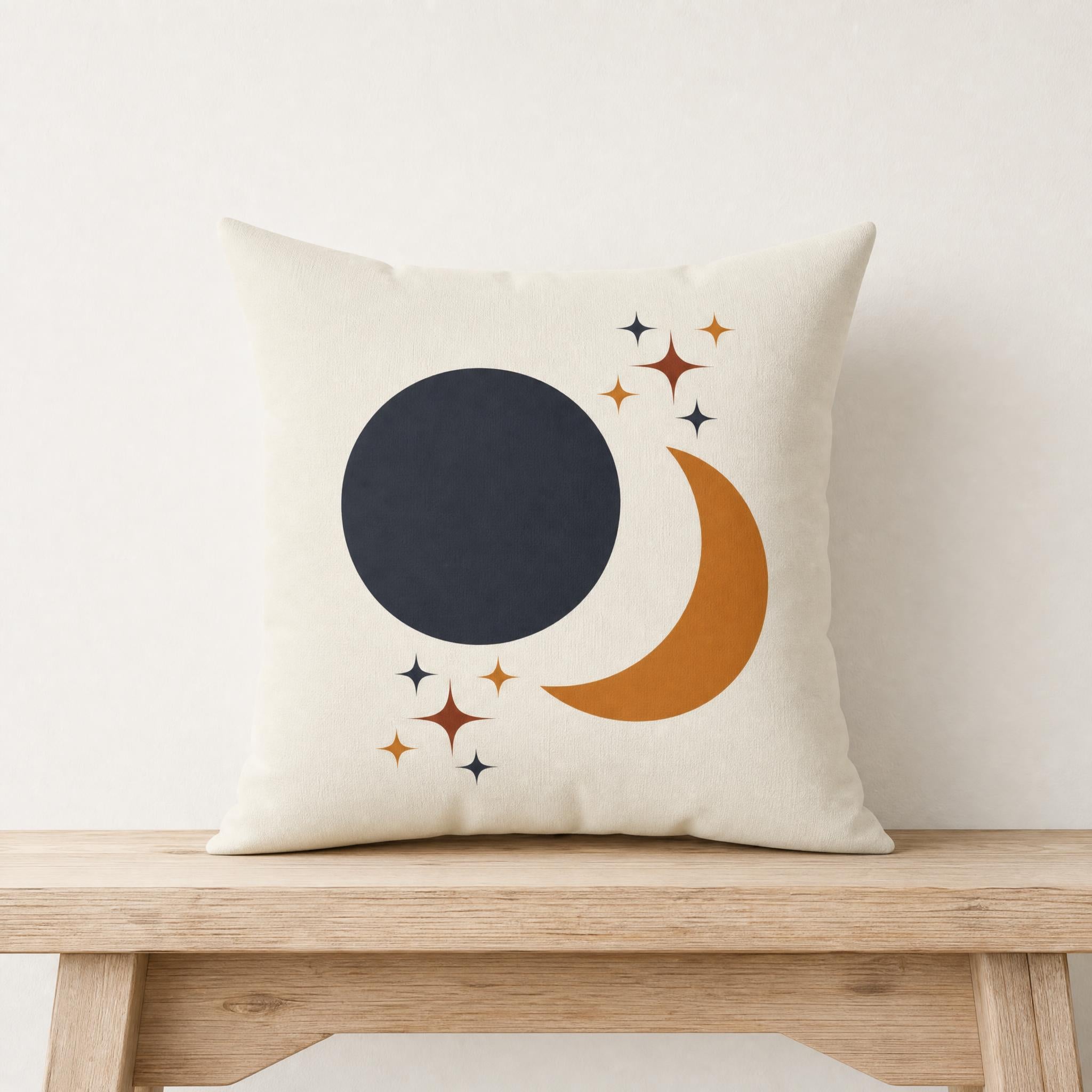 Boho Sun & Moon Celestial Throw Pillow, Gold and Cream