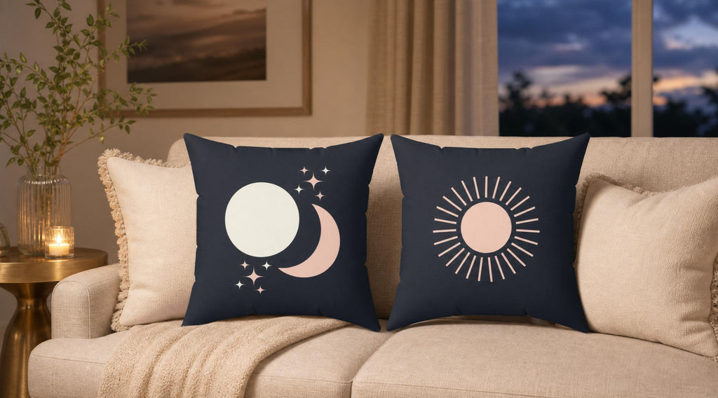 Celestial Boho Sun and Moon Throw Pillow, Dark Grey