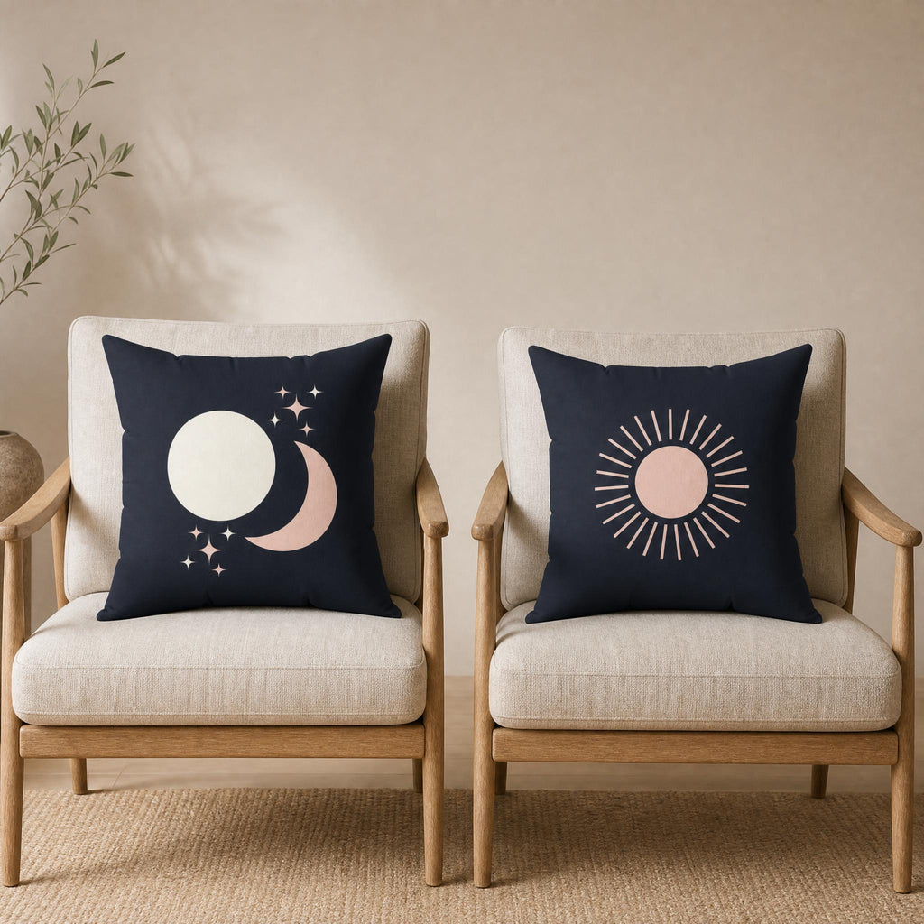 Celestial Boho Sun and Moon Throw Pillow, Dark Grey