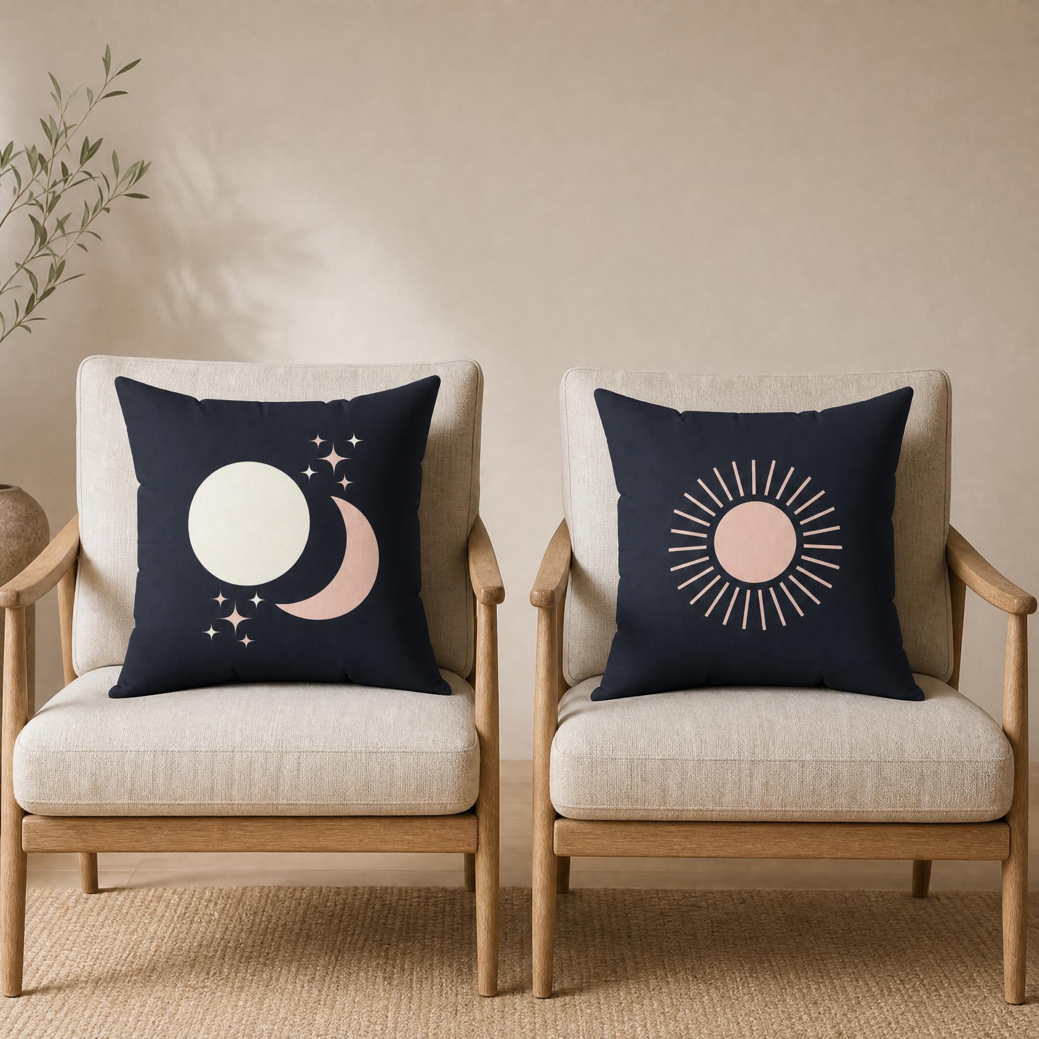 Celestial Boho Sun and Moon Throw Pillow, Dark Grey