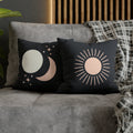 Celestial Boho Sun and Moon Throw Pillow, Dark Grey