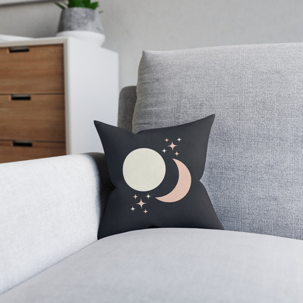 Celestial Boho Sun and Moon Throw Pillow, Dark Grey