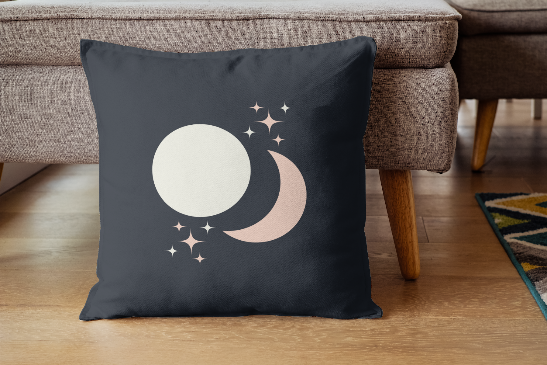 Celestial Boho Sun and Moon Throw Pillow, Dark Grey