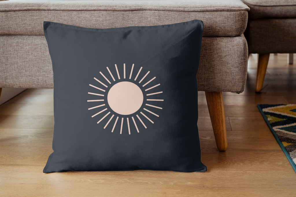 Celestial Boho Sun and Moon Throw Pillow, Dark Grey