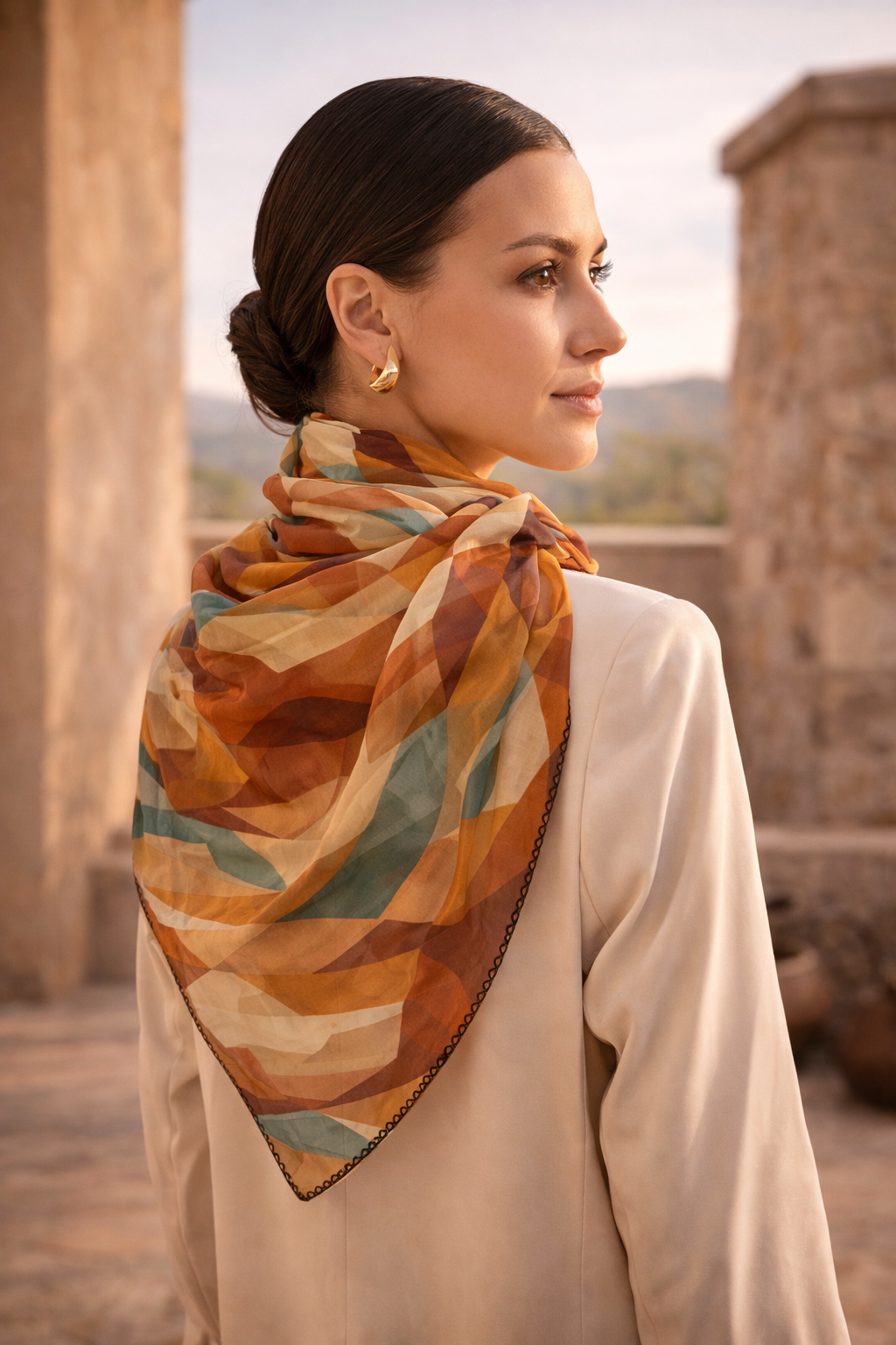 Geometric Desert Sunset Washable Scarf