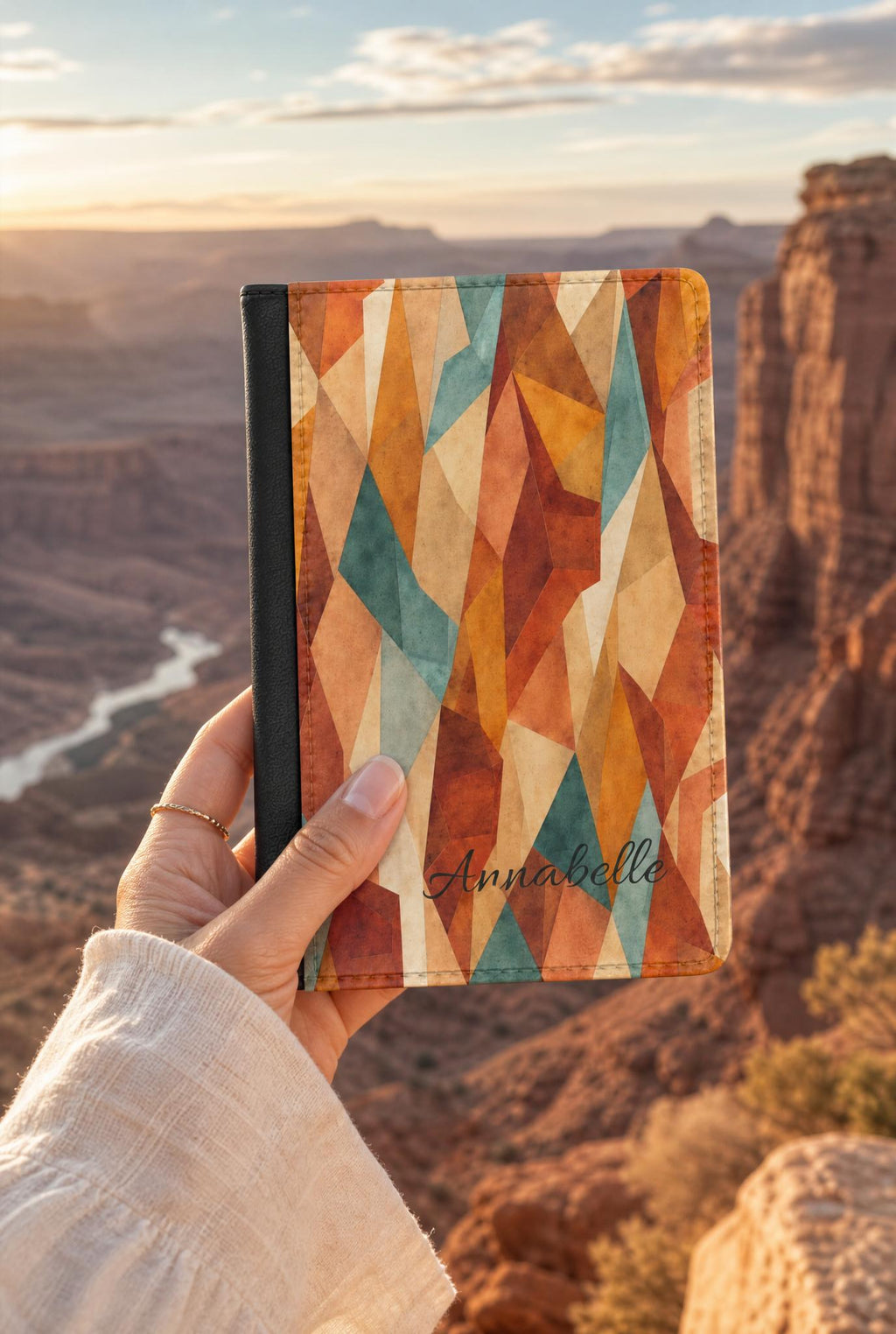 Geometric Desert Sunset Passport Cover: Personalized Travel Wallet
