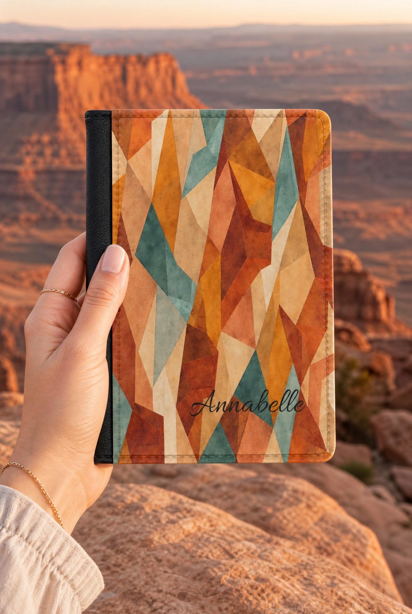Geometric Desert Sunset Passport Cover: Personalized Travel Wallet