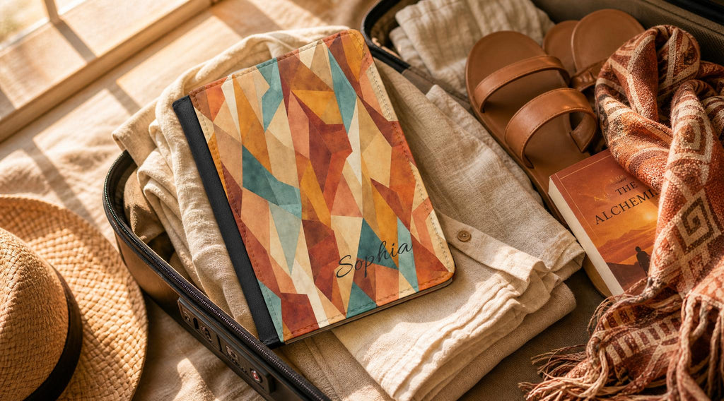 Geometric Desert Sunset Passport Cover: Personalized Travel Wallet
