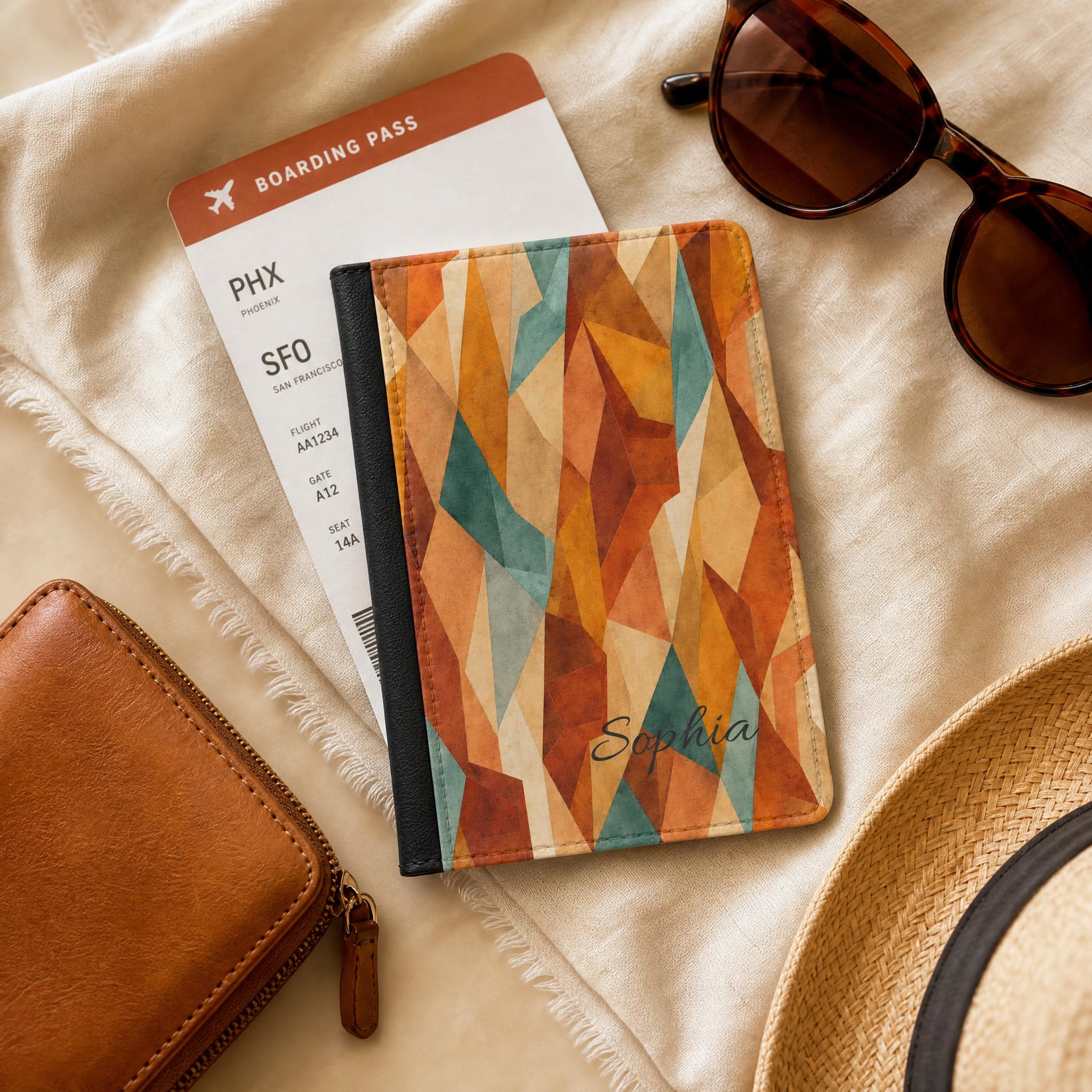 Geometric Desert Sunset Passport Cover: Personalized Travel Wallet