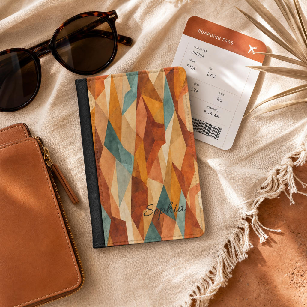 Geometric Desert Sunset Passport Cover: Personalized Travel Wallet