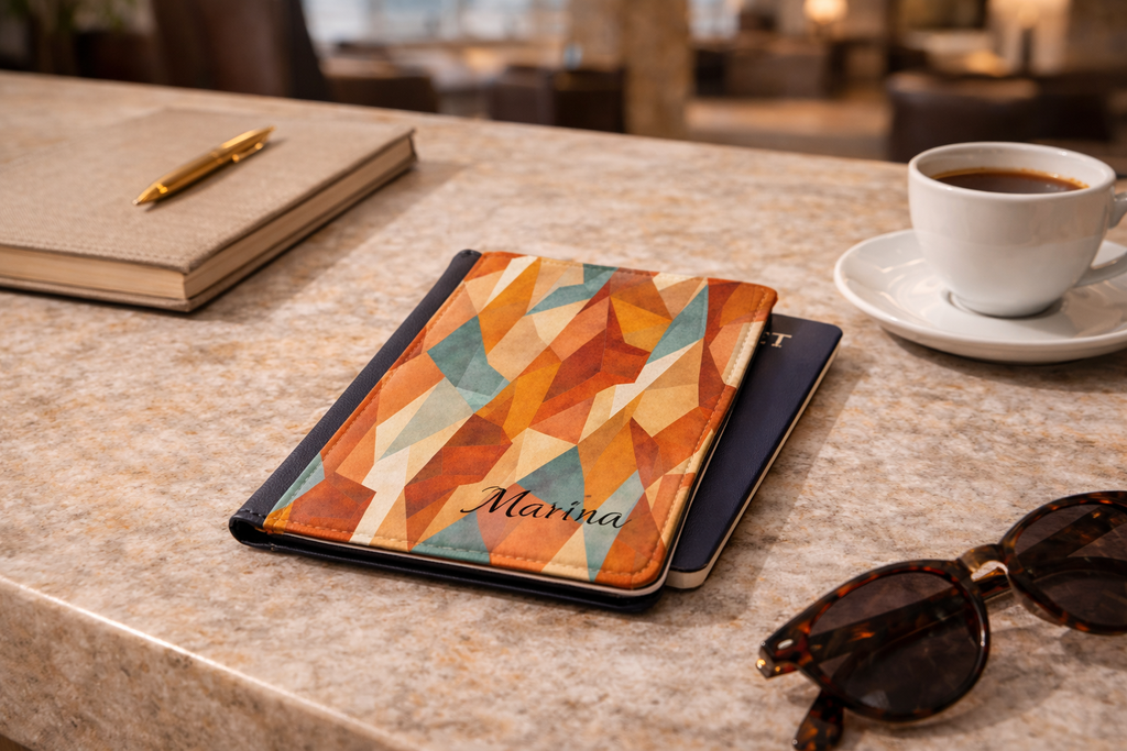 Geometric Desert Sunset Passport Cover: Personalized Travel Wallet