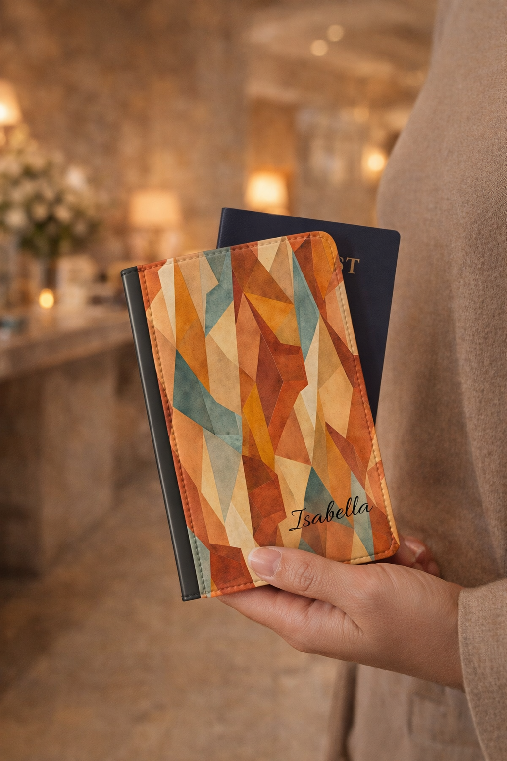 Geometric Desert Sunset Passport Cover: Personalized Travel Wallet