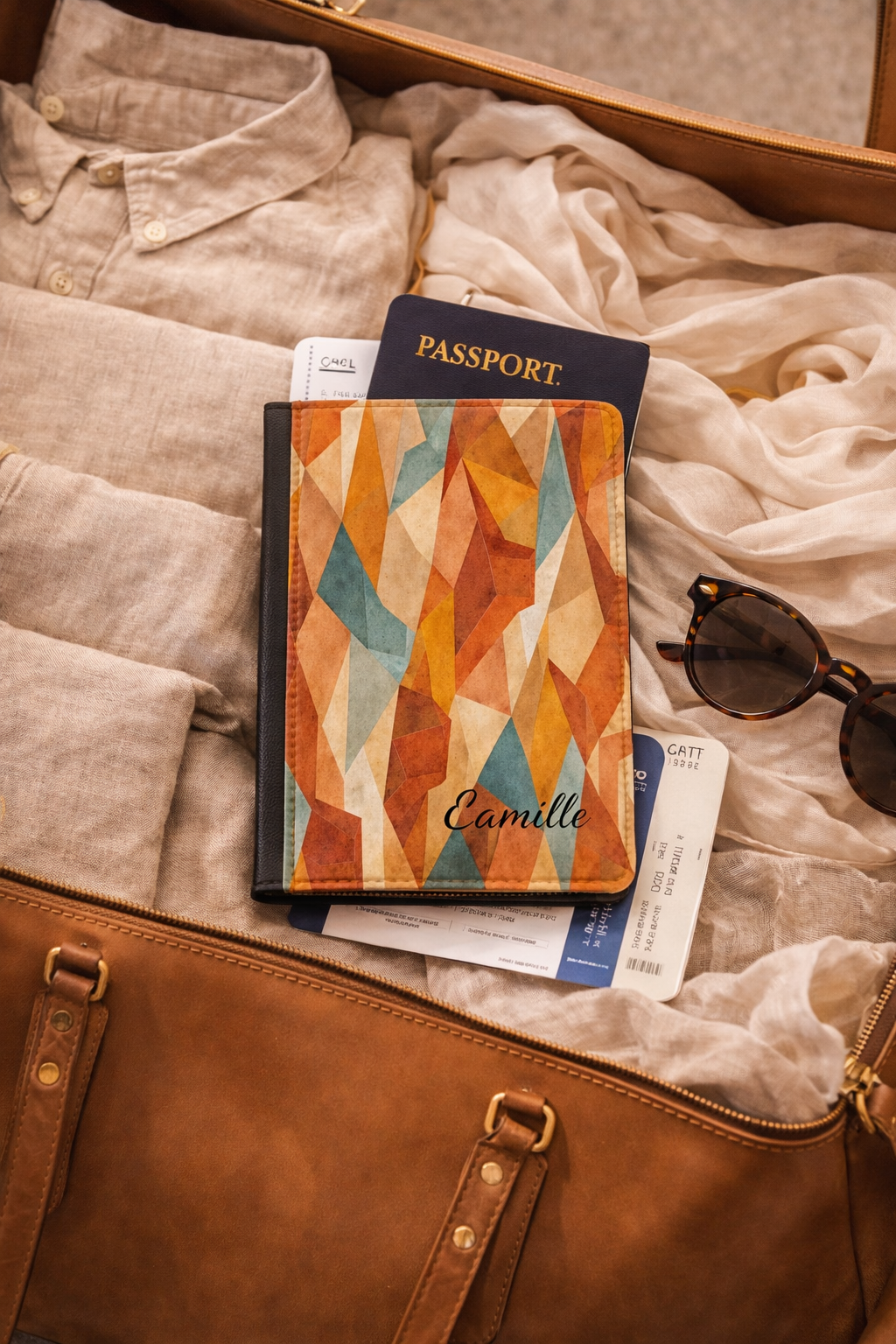 Geometric Desert Sunset Passport Cover: Personalized Travel Wallet