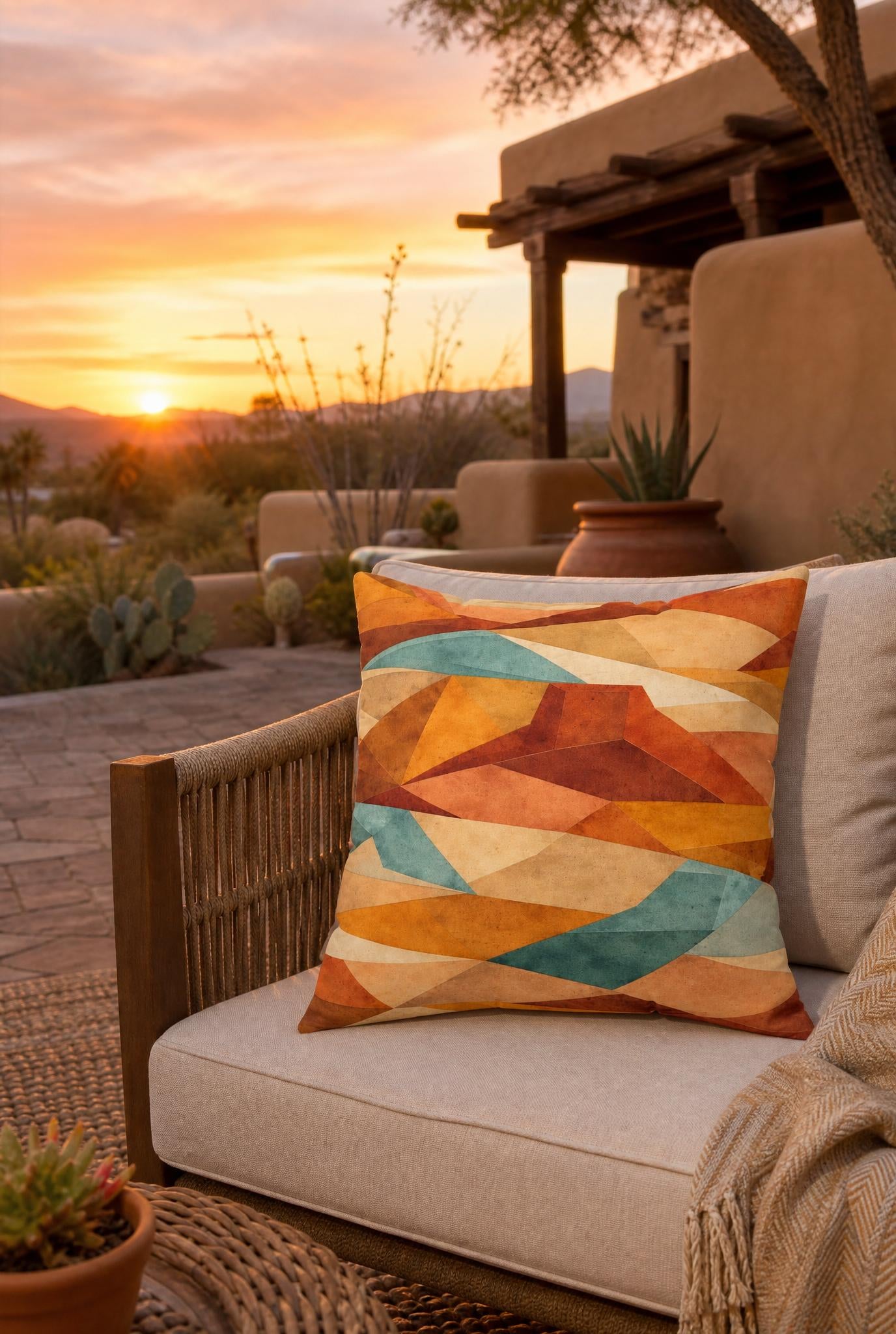 Geometric Desert Sunset Throw Pillow