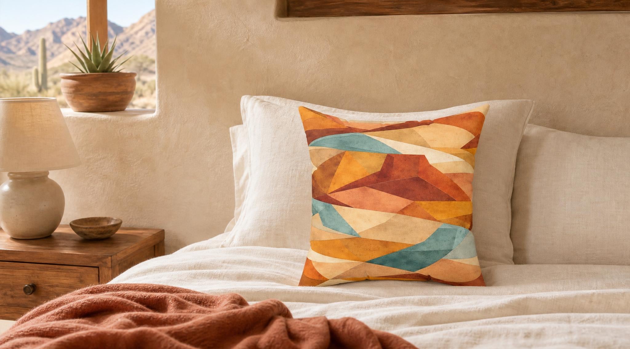 Geometric Desert Sunset Throw Pillow