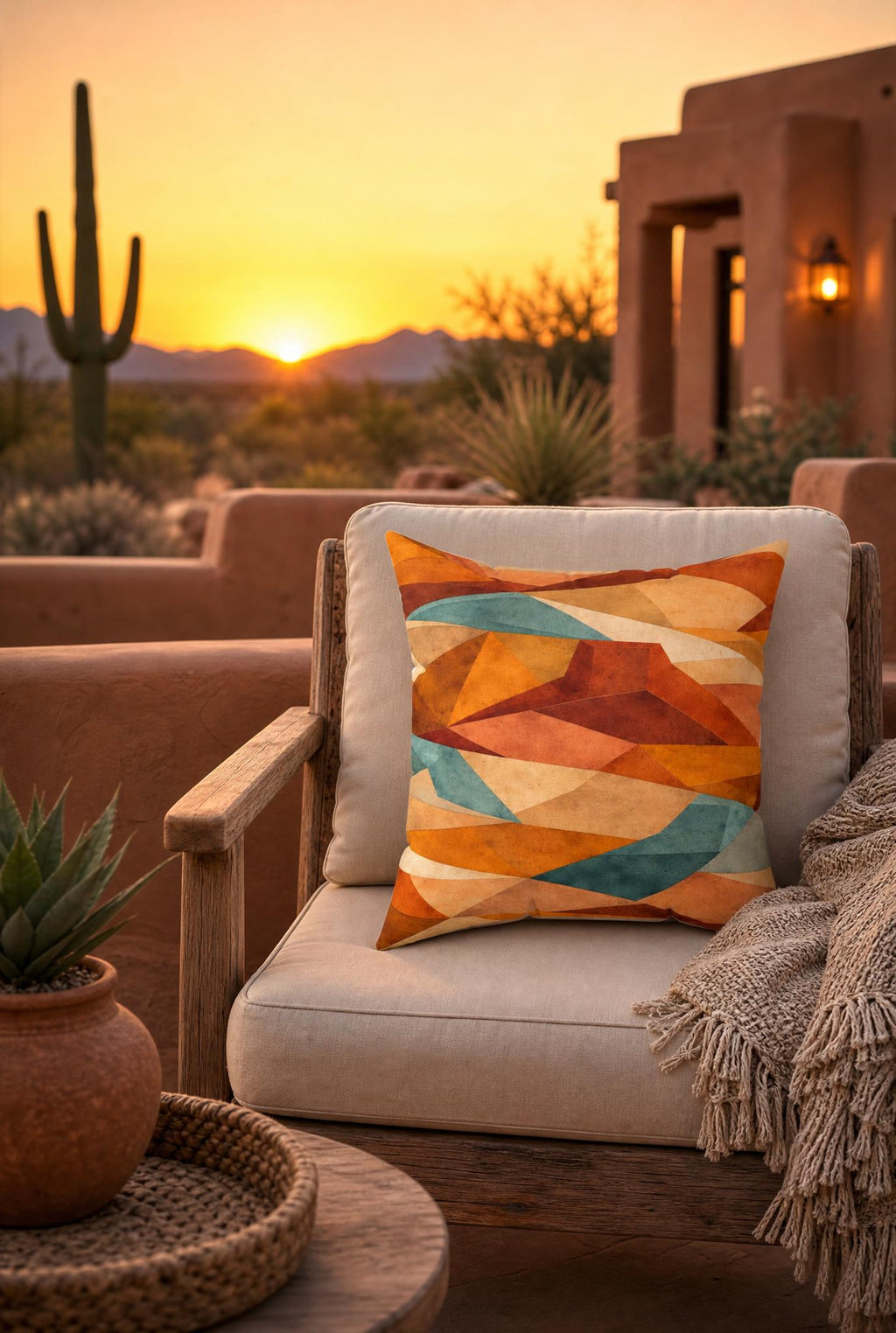 Geometric Desert Sunset Throw Pillow