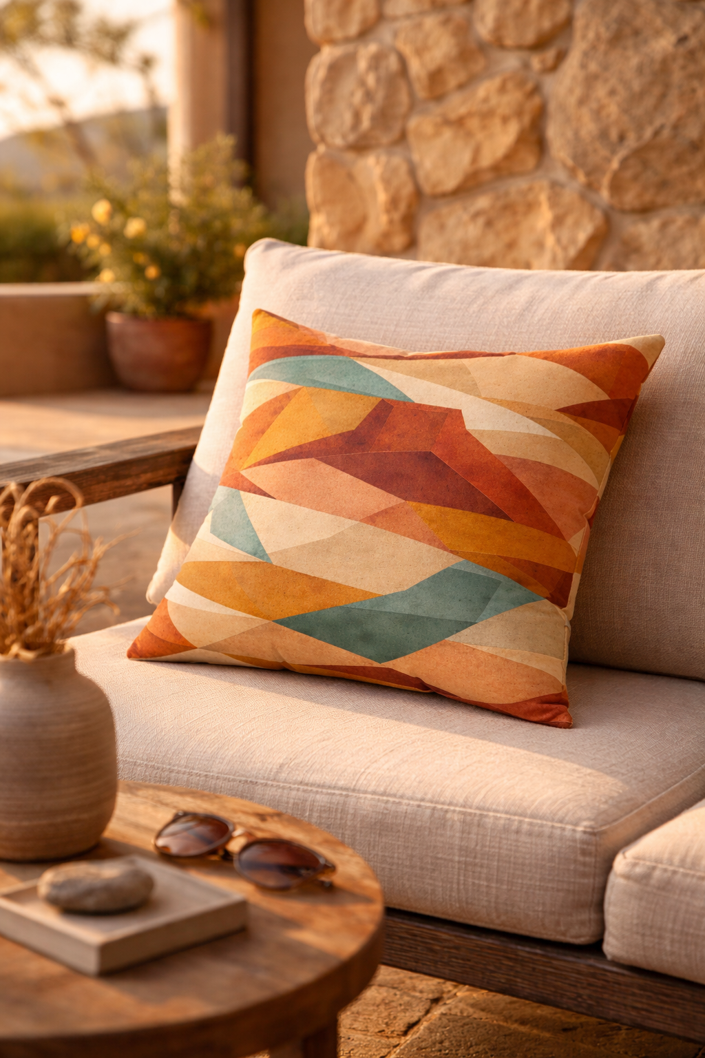 Geometric Desert Sunset Throw Pillow