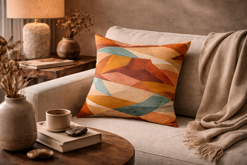 Geometric Desert Sunset Throw Pillow
