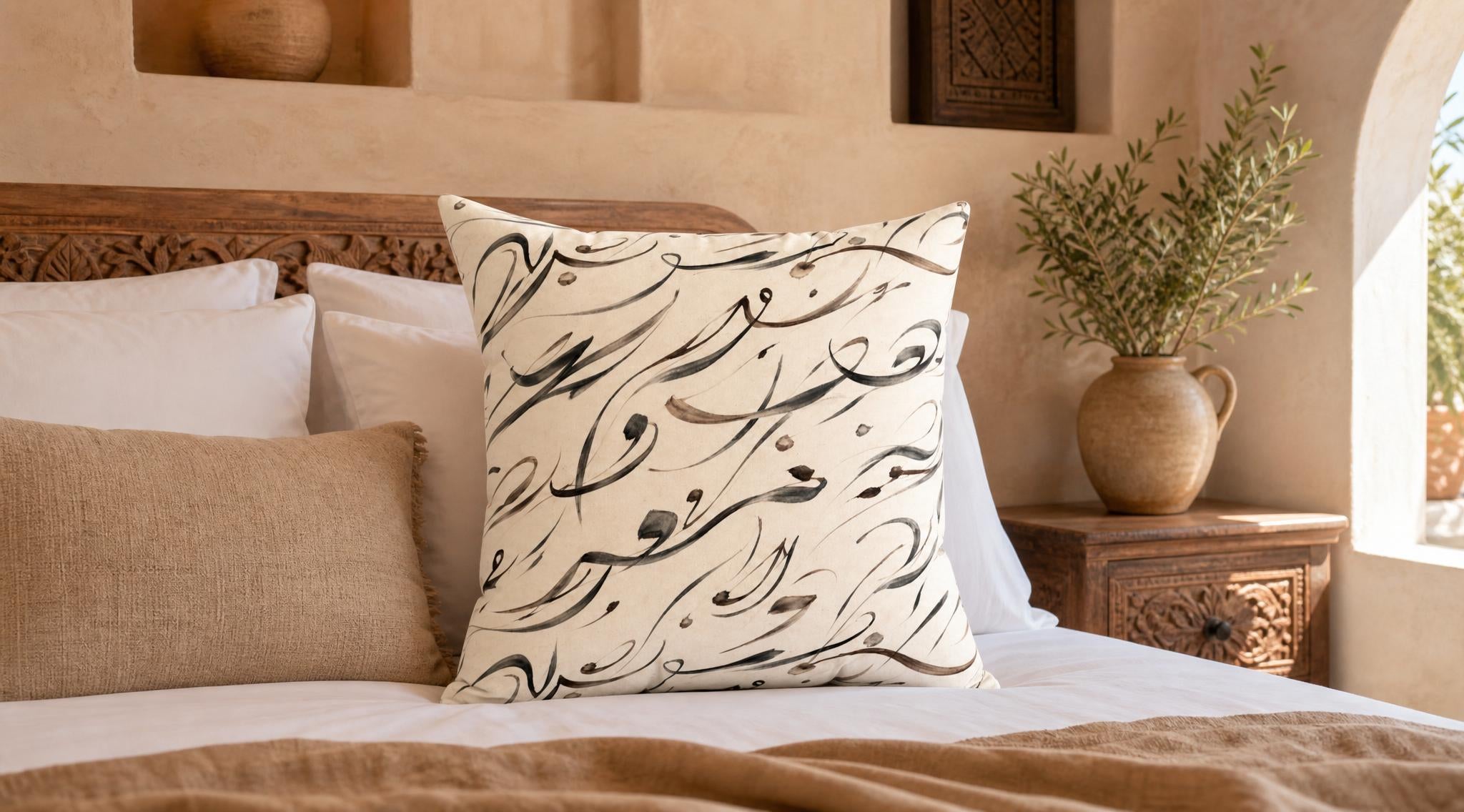 Mediterranean Calligraphy Throw Pillow