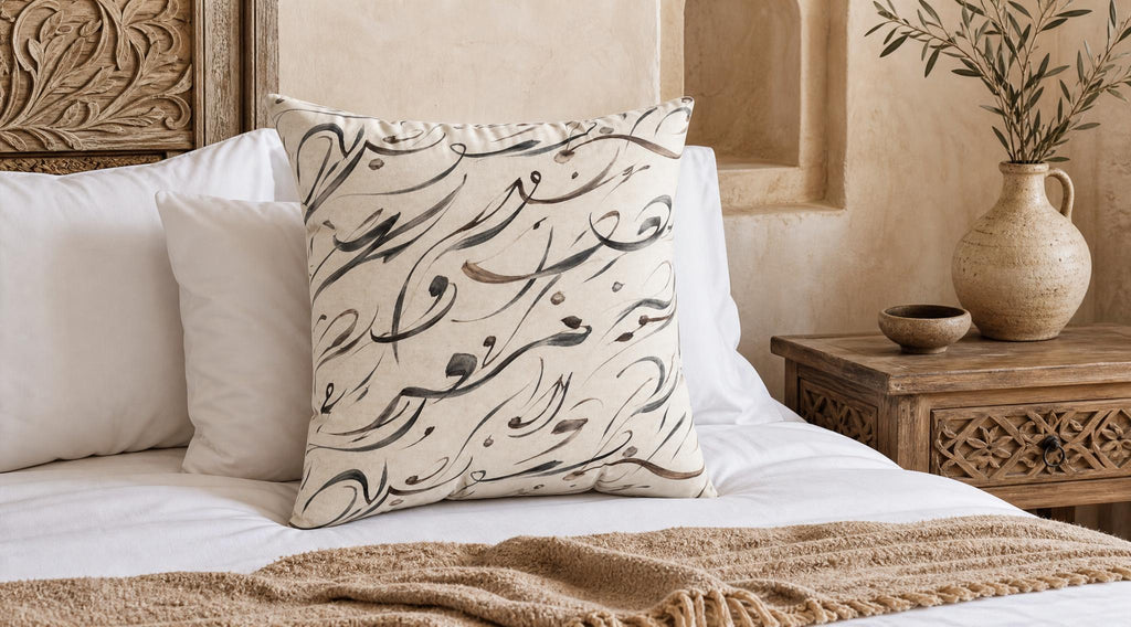 Mediterranean Calligraphy Throw Pillow