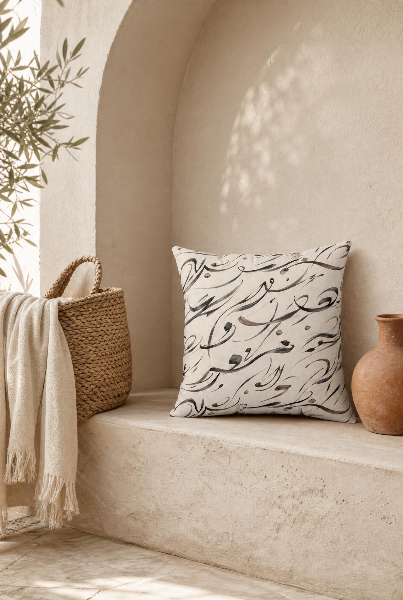 Mediterranean Calligraphy Throw Pillow