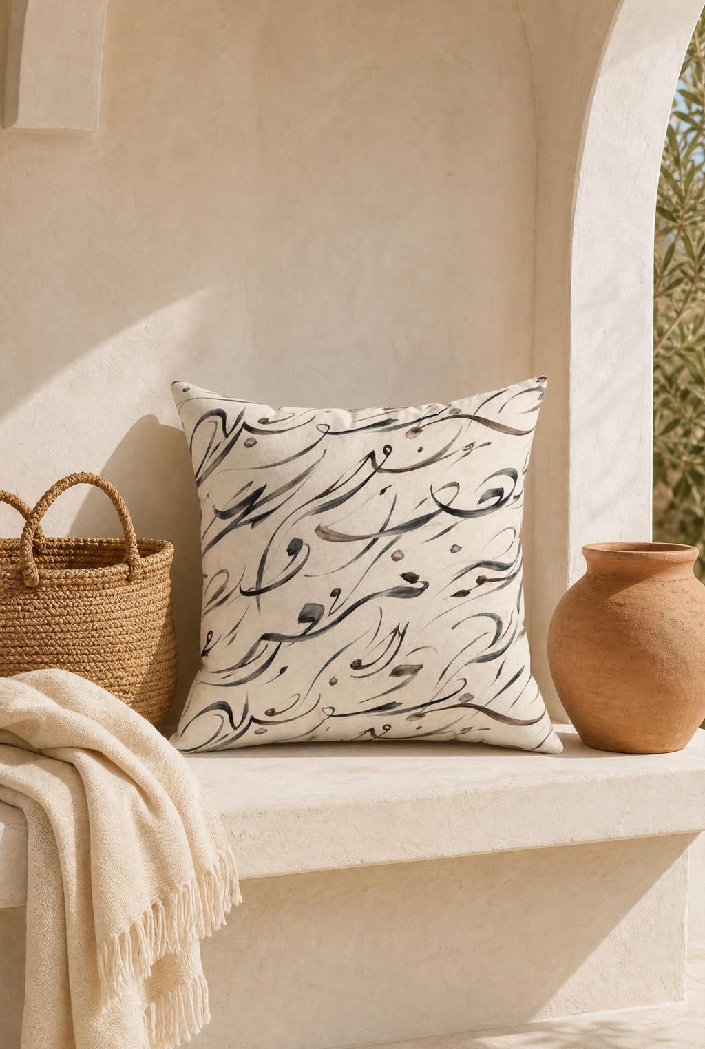 Mediterranean Calligraphy Throw Pillow