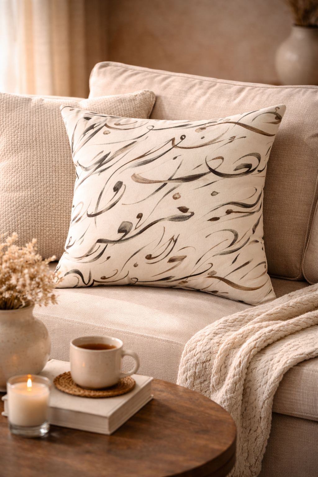 Mediterranean Calligraphy Throw Pillow