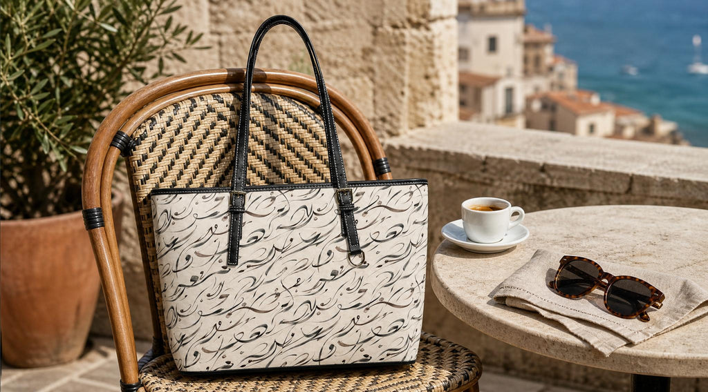 Mediterranean Calligraphy Vegan Leather Shoulder Bag