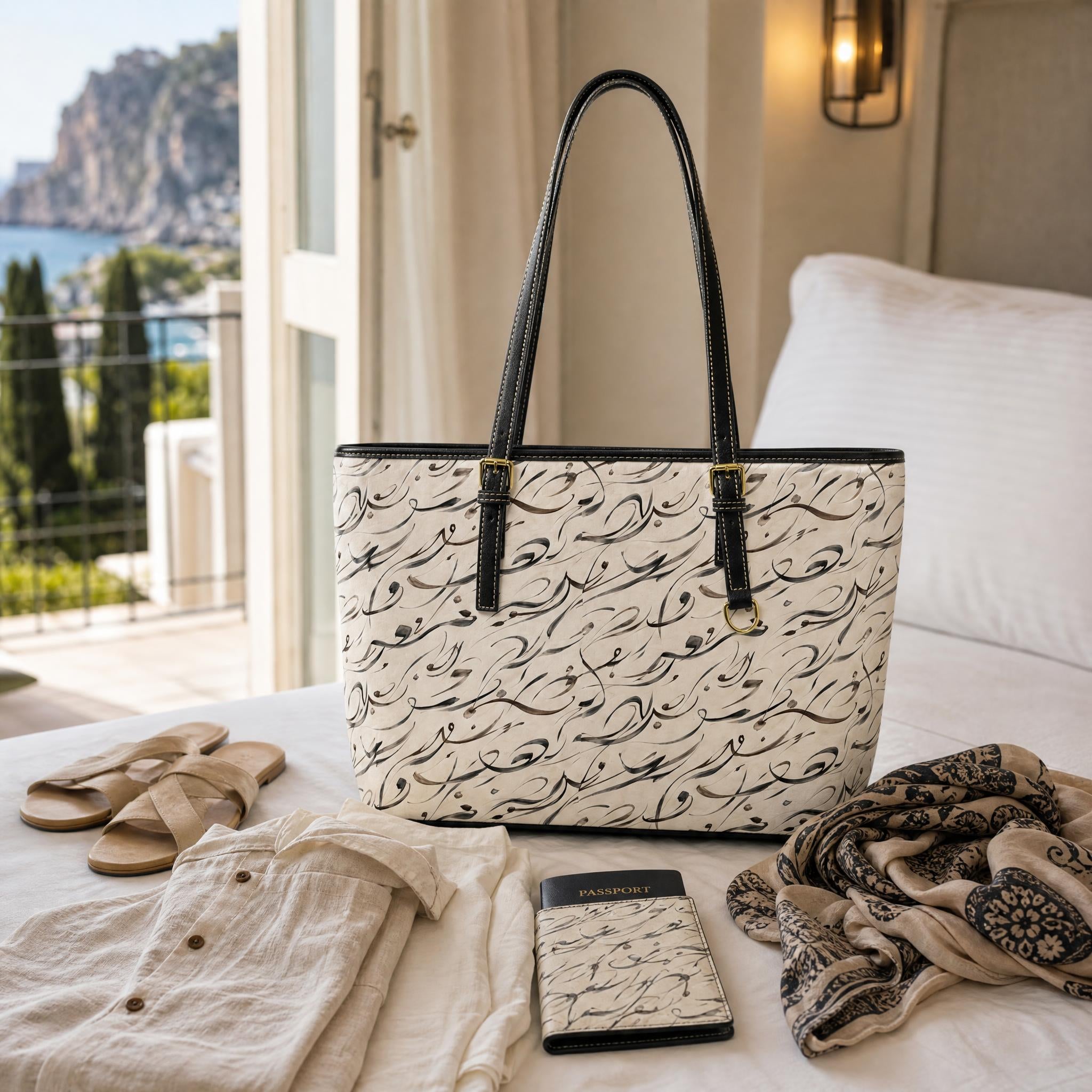 Mediterranean Calligraphy Vegan Leather Shoulder Bag