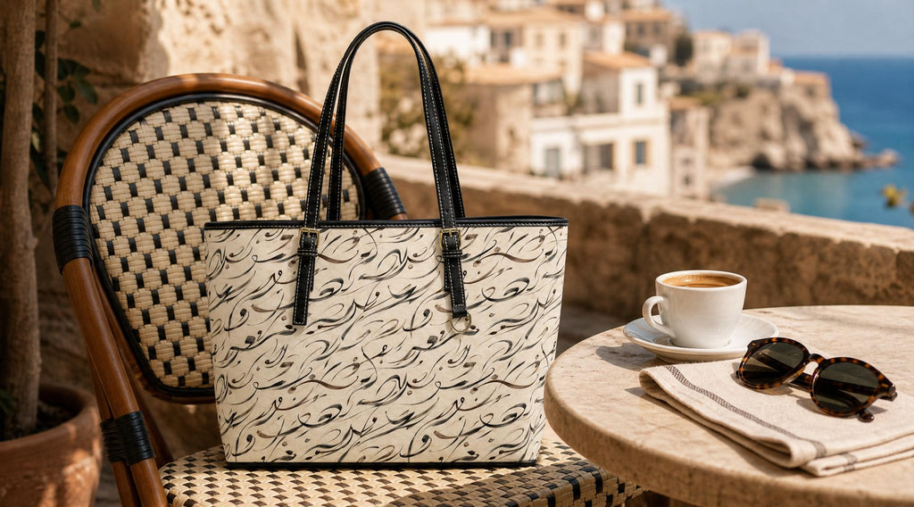 Mediterranean Calligraphy Vegan Leather Shoulder Bag