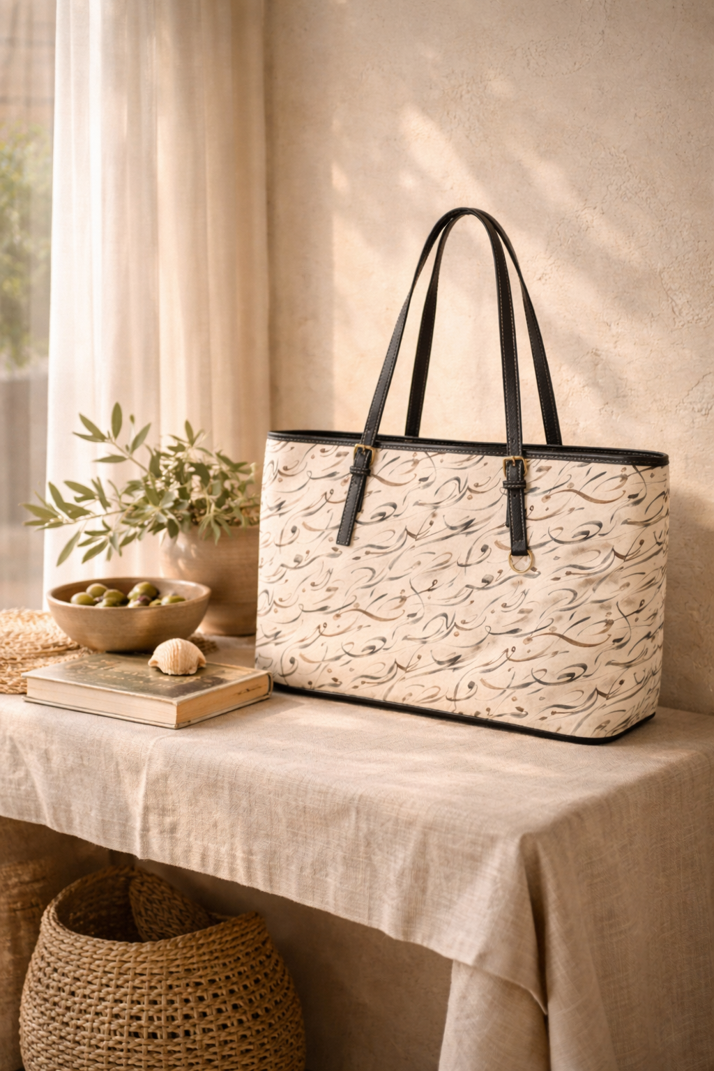 Mediterranean Calligraphy Vegan Leather Shoulder Bag