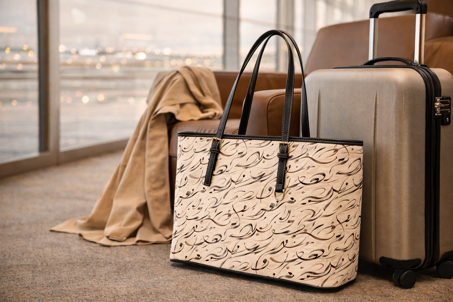 Mediterranean Calligraphy Vegan Leather Shoulder Bag